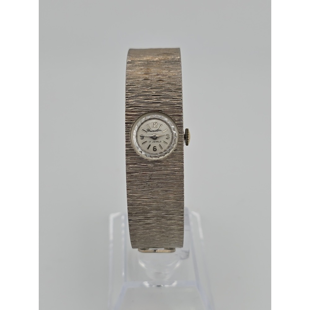 Vtg Women's Silver Tone Princeton 17j Manual Wind Bangle Watch Runs & Keeps Time
